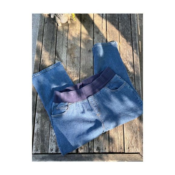 In Due Time Maternity Crop Denim Jeans Sz L Elastic Waist Panel Sz L - Picture 5 of 6